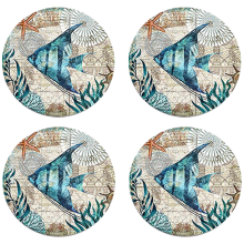 Ocean-Themed Absorbent Coasters, Natural Ceramic Stone Coaster Set with Cork Backing, Moisture Absorbing Home & Office Decor, Bar Service Mat (Set Of