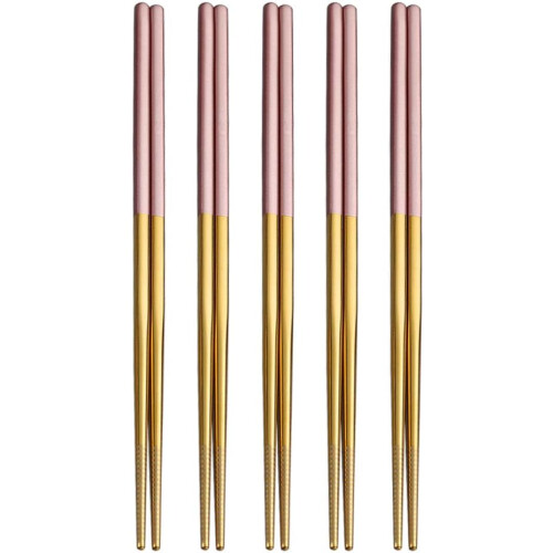 Κομψά επαναχρησιμοποιούμενα chopsticks, 18/10 από ανοξείδωτο ατσάλι με άκρα με σχέδιο