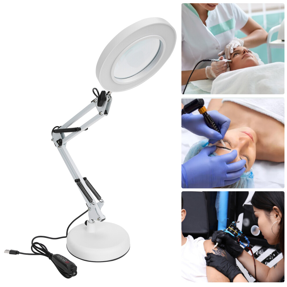 White 5X Led Magnifying Lamp Usb 3000Â6500K, Adjustable Brightness,