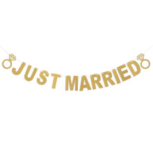 2 3m Just Married Glitzerpapier Fahnen Mit Ringdesign Für Hochzeit