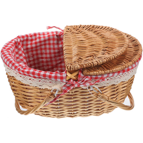 2Pcs Cesta De Com Alças E Tampa Trançado 2