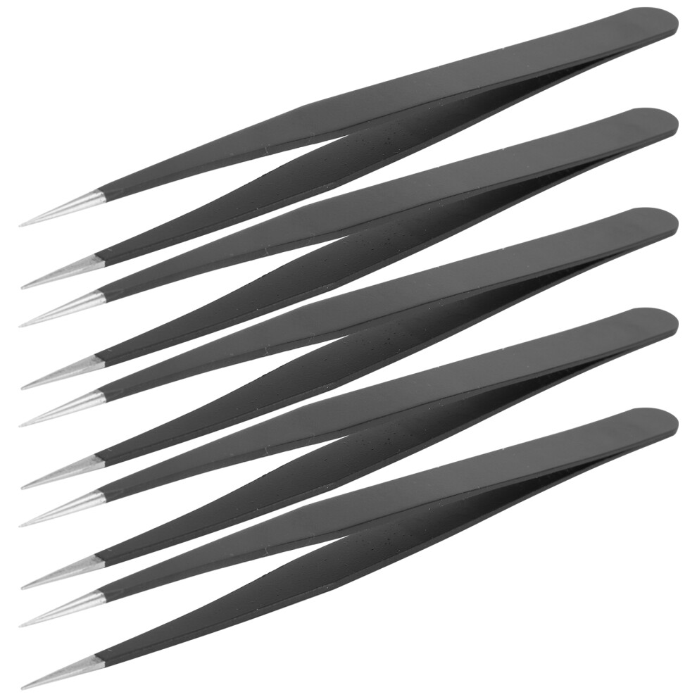 Black 5Pcs Stainless Steel Antistatic Tweezers Nippers Set, 13.5Cm