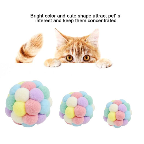 Bunte Elastik-Katzenbälle mit Glöckchen, weicher PVA-Plüsch, 4-7 cm 2