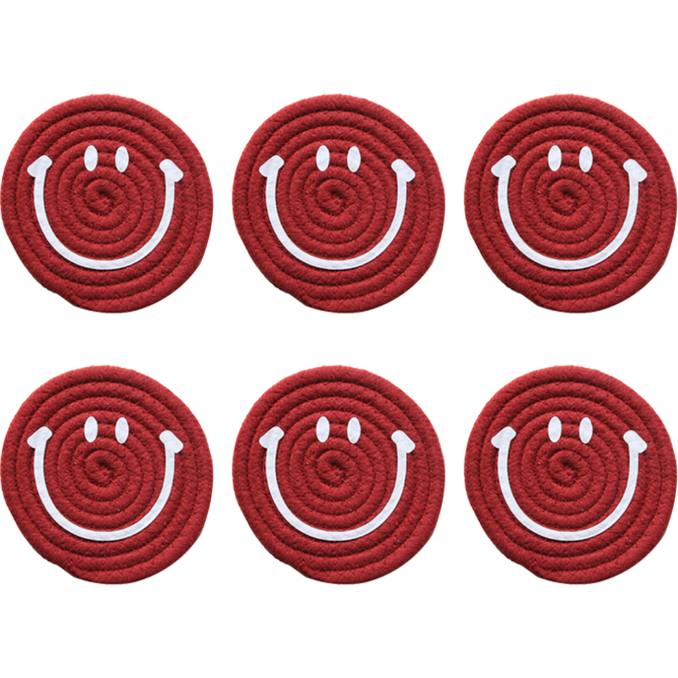 Smiley Face Absorbent Cotton Coasters, Heat-Resistant Round Trivets, Table Protection Set for Minimalist Home Decor, Environmentally Friendly Non-Slip-image-OPC-PMW7SBM-NEW