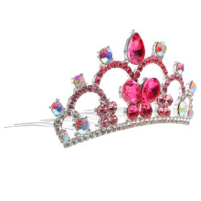 3Pcs Pink Rhinestone Tiara Comb Small Alloy Crowns for Girls Birthday