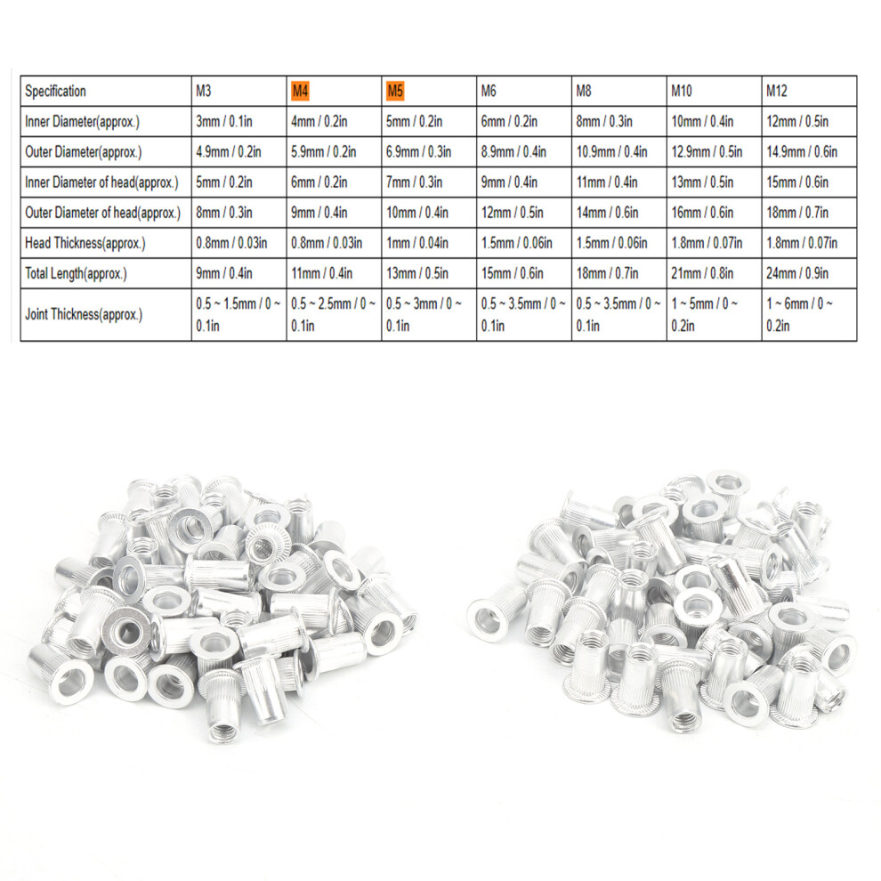 100Pcs Aluminum Riveting Nuts Wjâ30045M5 Flat Head Vertical Fasteners Kit 4941359858620