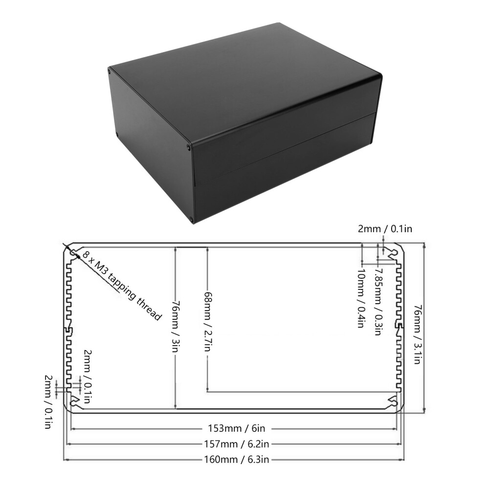 Aluminum Alloy Split Project Box Enclosure 80X160x200mm Black 9371359858910