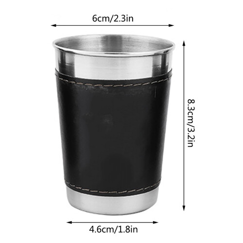Set aus 4 Mini 170ml Edelstahl-Kaffeekelchen mit Lederhülle 2