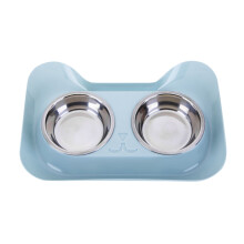 Cartoon Cat Shape Double Pet Bowl For Cats And Dogs (Blue)