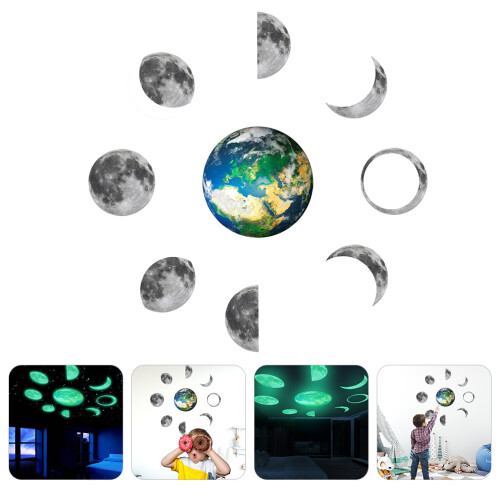1Set PVC Luminous Moon Phases Wall Decals for Bedroom 2