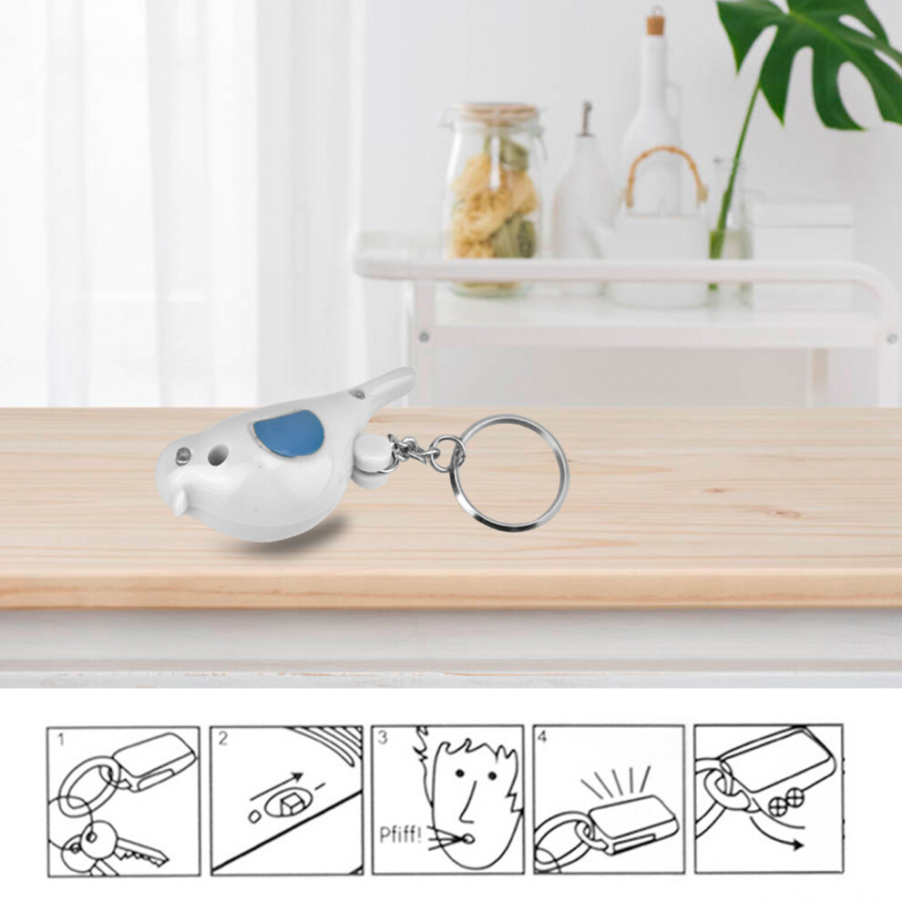 Bird Led Whistle Key Finder Voice Control Keychain White With Battery 7661359864656