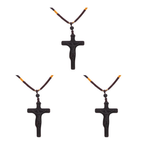 3 Pièces Pendentif Croix En Bois Sculpté Pour 2
