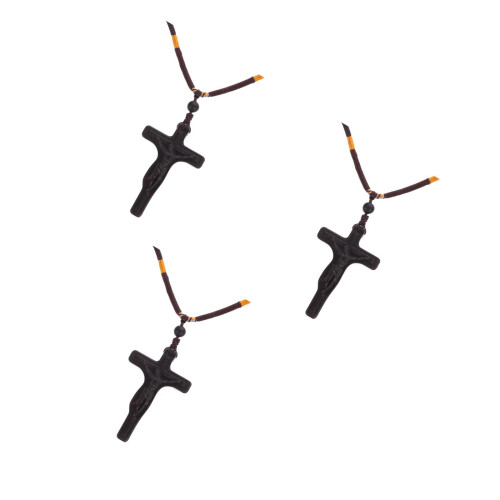 3 Pièces Pendentif Croix En Bois Sculpté Pour 1