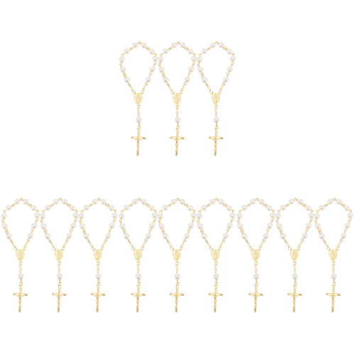 12 Pezzi Rosari Battesimo Con Perline Placcate Finto Perle Regalo 1