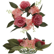 4Pcs Pink Fake Rose Candle Rings for Pillars Table Flower Centerpieces