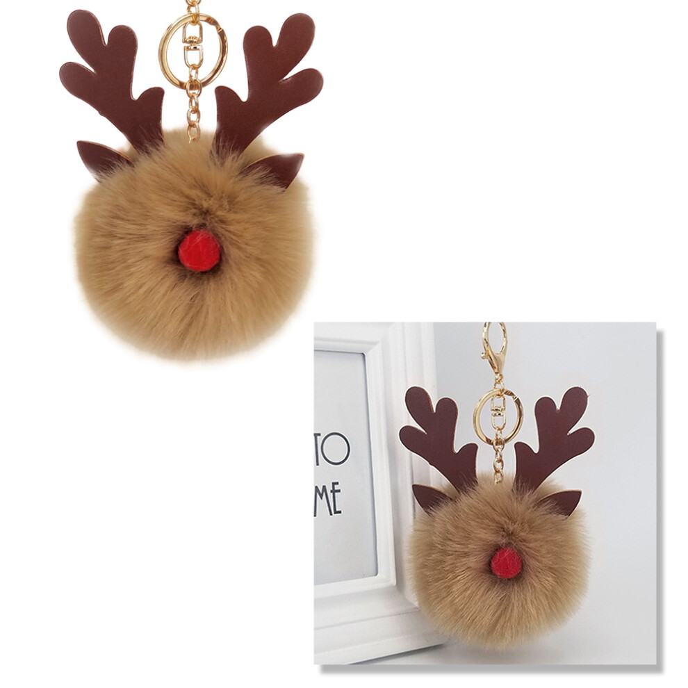 2Szt Khaki Brelok Jelonek Z Puszystą Kulką Idealny Prezent-image