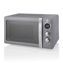 Swan Retro Grey 800W Digital Microwave: 20L Capacity, 5 Power Levels