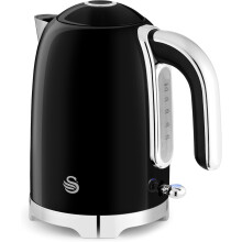 Swan Solace Black Stainless Steel 1.7L Kettle: Fast Boil, Cordless, Limescale Filter
