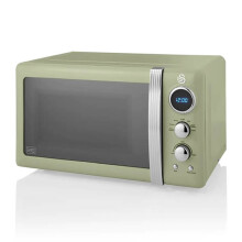 Charming Swan Retro Green 800W Digital Microwave: Fast, Stylish, Easy-Clean Kitchen Essential