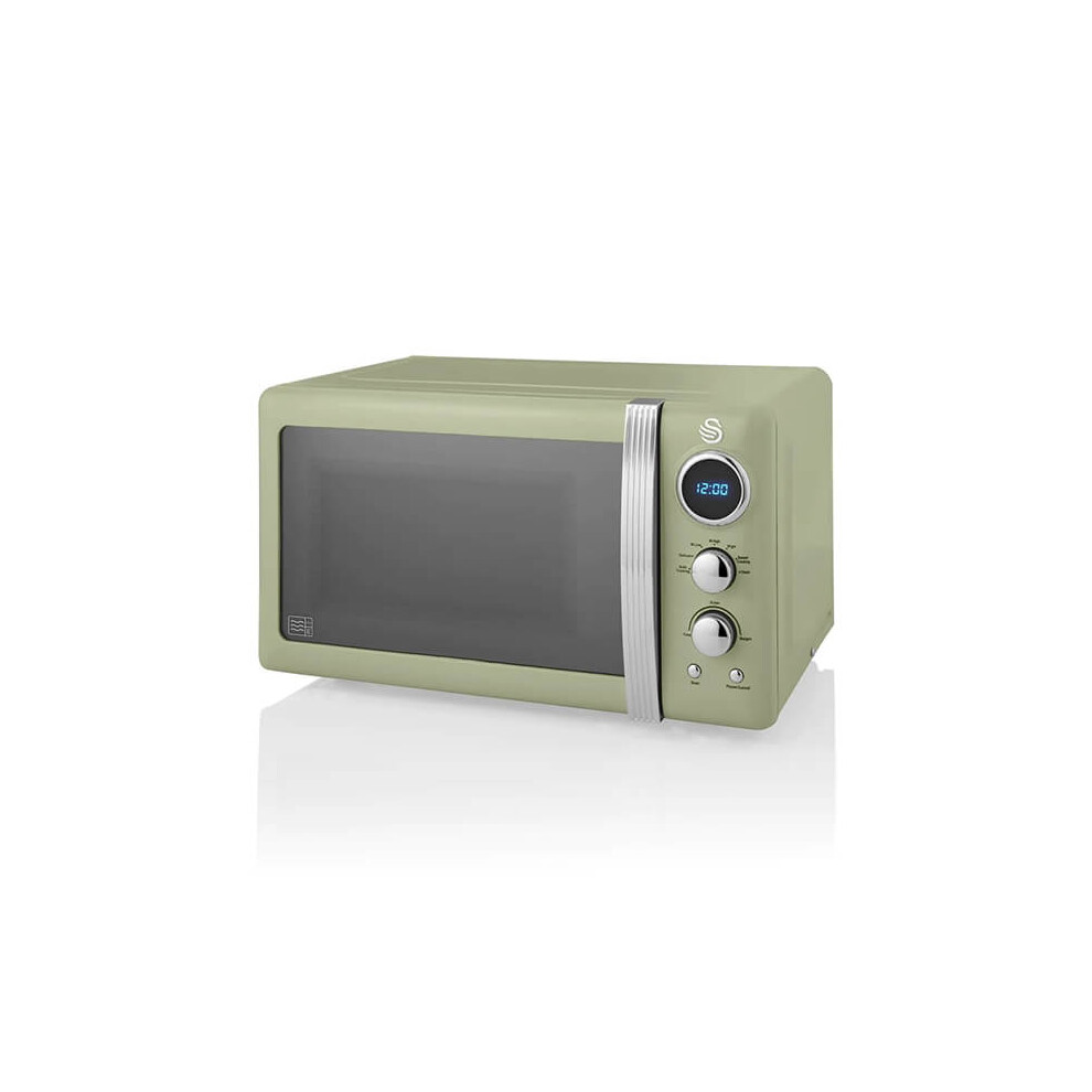 Swan Charming Retro Green 800W Digital Microwave: Fast, Stylish, Easy-Clean Kitchen Essential