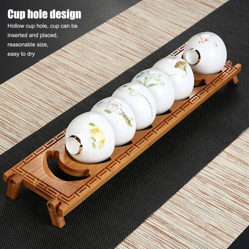 Tea Cup Draining Rack with Bamboo Shelf and 8 Grids for Tea Ceremony Decor 2