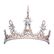 2Stk Brautkrone Vintage Gold Perlen Eiffel Turm Tiaras Accessoire