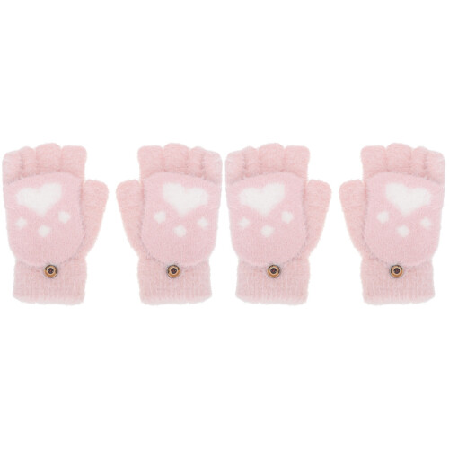 2Paare Winterliche Halbfingerhandschuhe Kinder Warm Rosa Plüsch 1