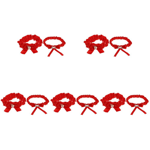 5Set Fasce Gamba Per Sposa Rosse in Tessuto Con 2