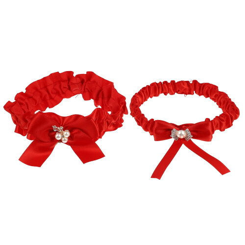 5Set Fasce Gamba Per Sposa Rosse in Tessuto Con 1