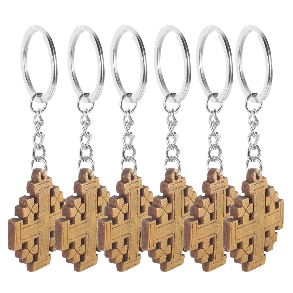 6 Sztuk Drewniany Wisiorek Krzyż Klucze I Plecak-image