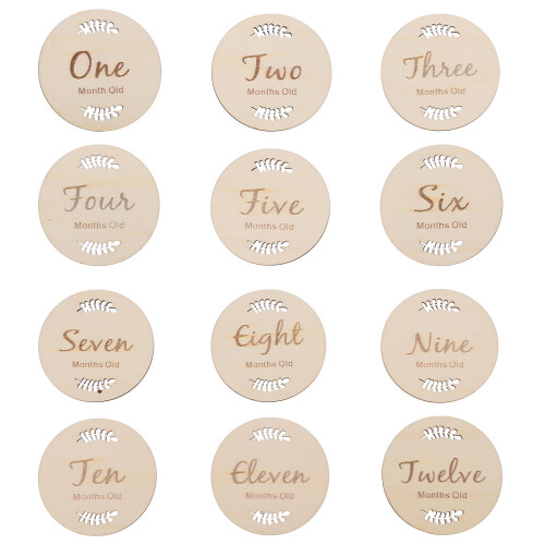 36Ud Tarjetas Mensuales Bebé Madera Khaki Para Especiales 1