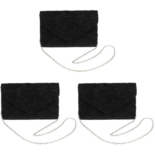 3Ud Clutch Negro Con De Encaje Para Eventos Y 2