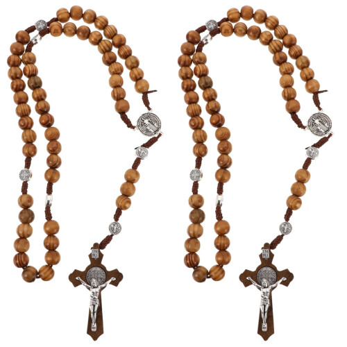 2Pièces Prière Croix Bois Clair Perles Délicat 2