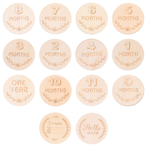 28Ud De Madera Natural Para Mensuales De Bebé Beige