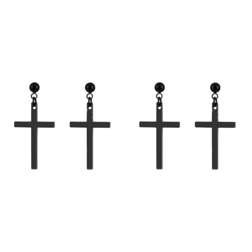 2Pairs Black Cross Dangle Earrings Unisex Work Party Accessory 1