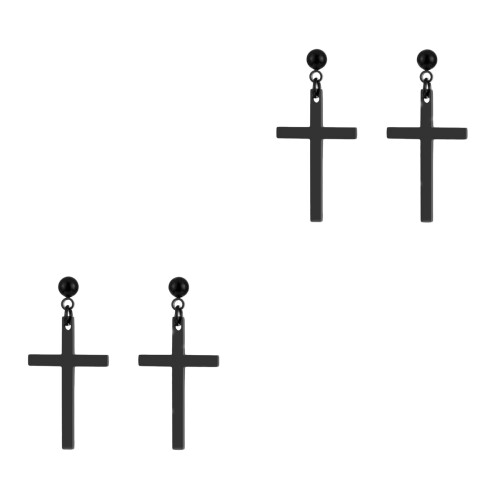 2Pairs Black Cross Dangle Earrings Unisex Work Party Accessory 2