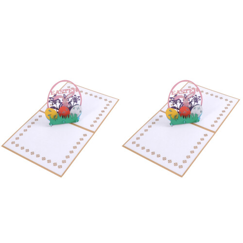 2Pcs Up 3D Easter Greeting Cards Rabbit Flowers Eggs Assorted Color 1
