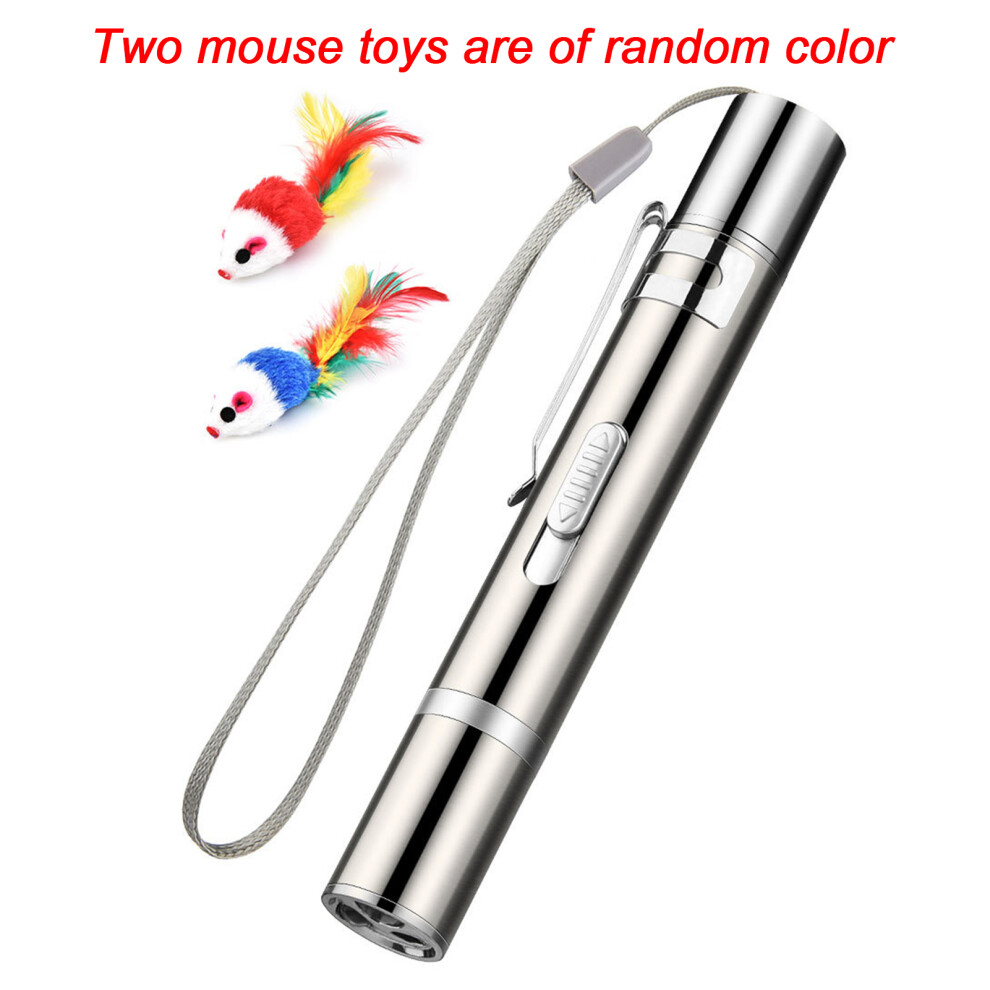 Tease Cat Pen Flashlight Laser Toy USB Charge 3 Modes Silver-image-OPC-PMWDRCT-NEW
