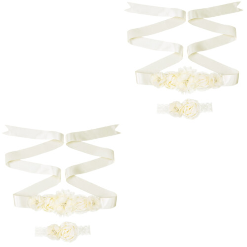 4St Beige Wedding Sash Met , Satijn Lint En Parels 2