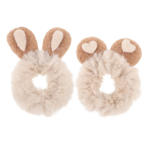 6Stk Plüsch Haargummis Bunny Design Haaraccessoires
