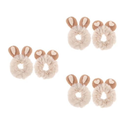 6Stk Plüsch Haargummis Bunny Design Haaraccessoires 2