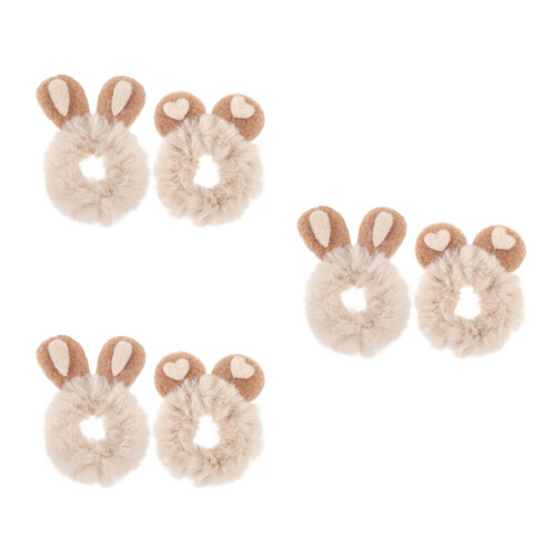 6Stk Plüsch Haargummis Bunny Design Haaraccessoires 1