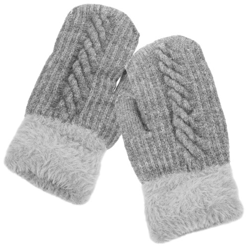 3Stk Graue Winter Strickhandschuhe Fingerhandschuhe Für