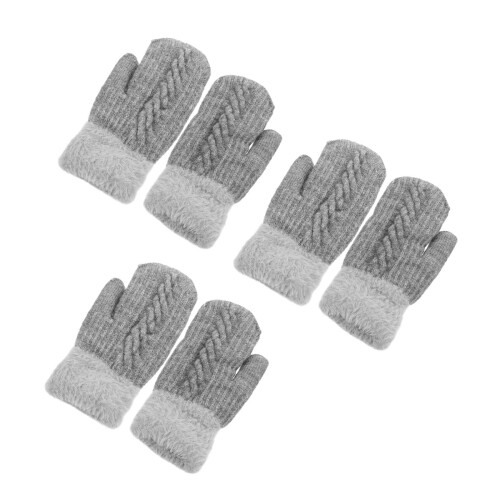 3Stk Graue Winter Strickhandschuhe Fingerhandschuhe Für 1