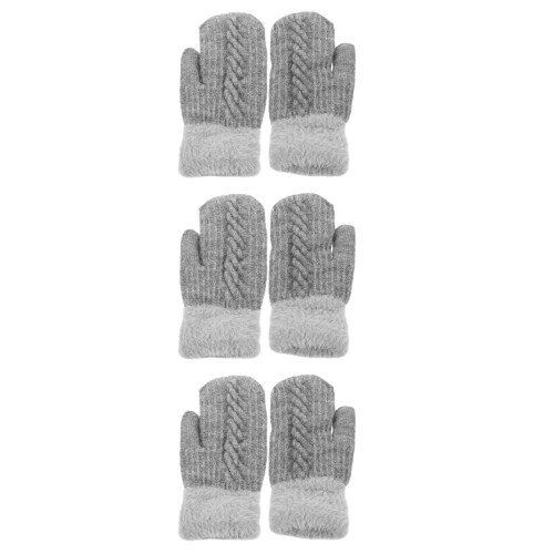 3Stk Graue Winter Strickhandschuhe Fingerhandschuhe Für 2