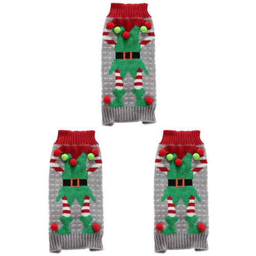 3Stk Weihnachtspullover Bunt Knöpfe Für Haustier Kleidung 1