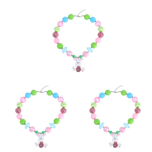 3Ud Collar Para Niñas Con Chunky Multicolor Y Colgante 1