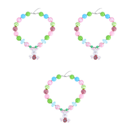 3Ud Collar Para Niñas Con Chunky Multicolor Y Colgante 2
