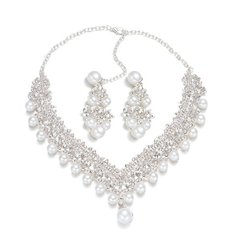 3Pièces Parure Et Boucles D'oreilles Argentées