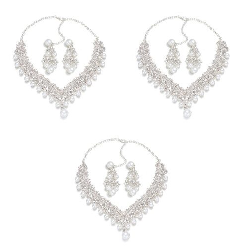 3Pièces Parure Et Boucles D'oreilles Argentées 2